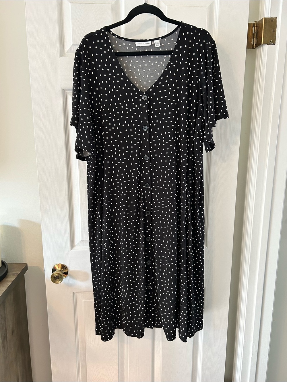 Susan Graver Black and White Polka Dot Button-Front Dress